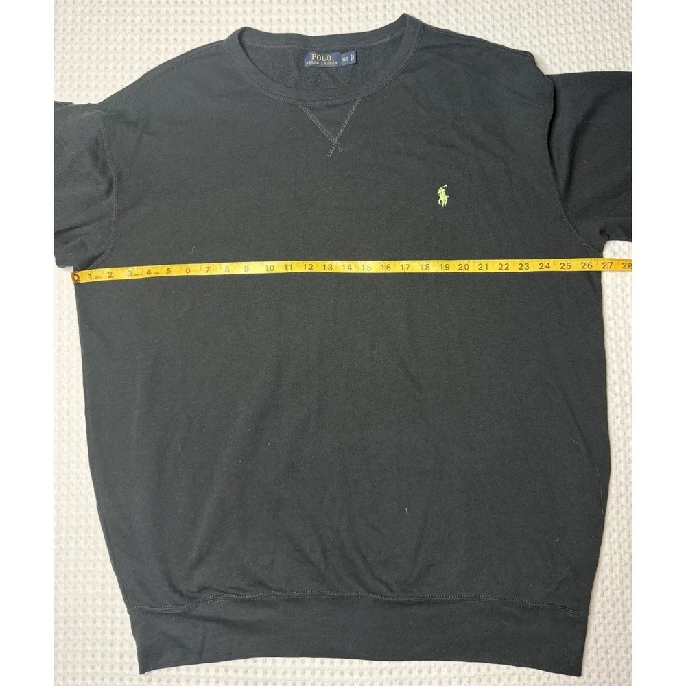 Polo Ralph Lauren Sweatshirt Men's XLT Black Fleece Crewneck Pullover Neon Pony